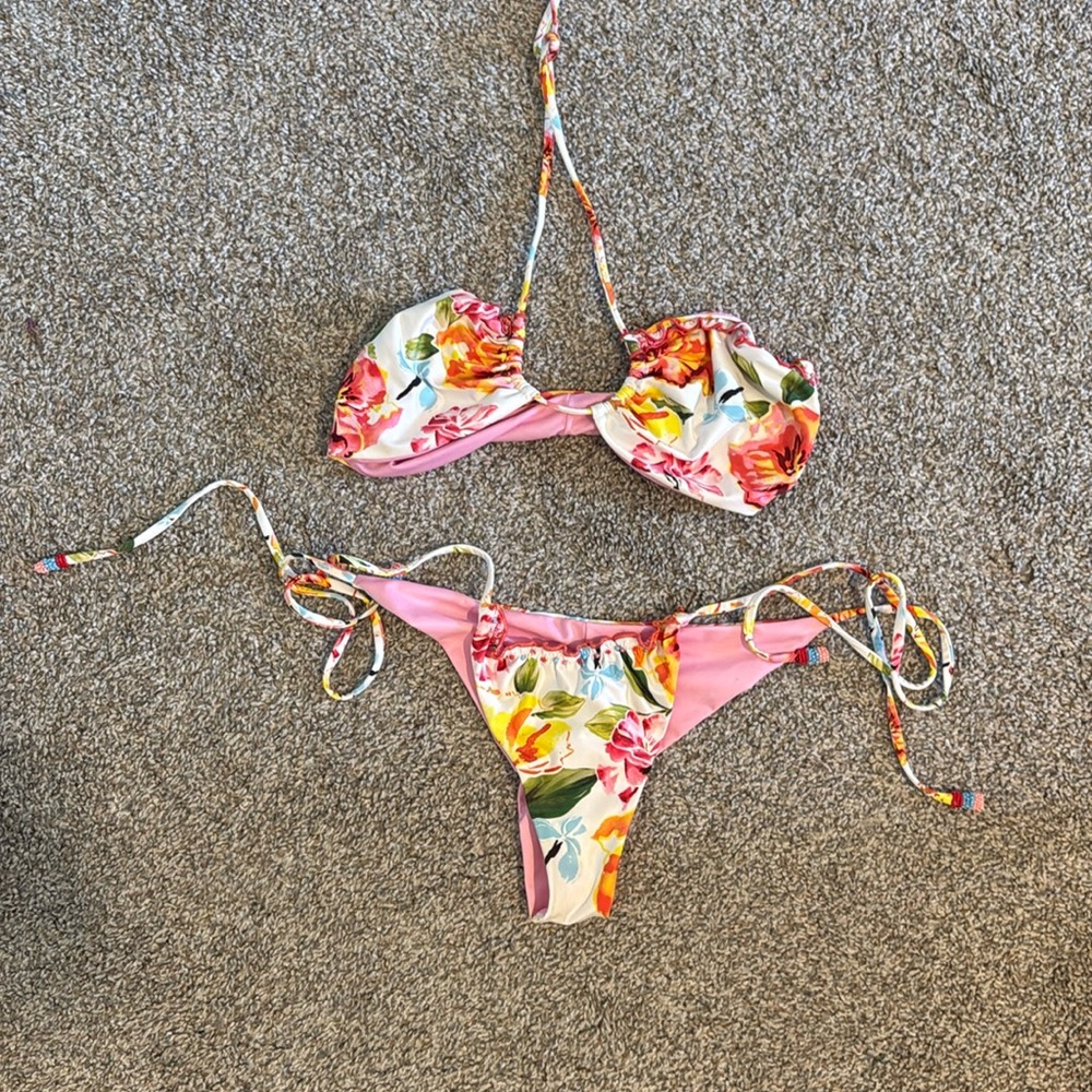 Agua Bendita floral string bikini set top M bottom S